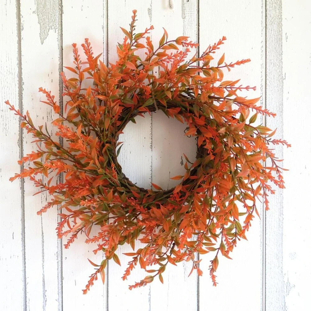 Orange small Fall Wreath, Candle Ring, Year Round Cabinet Decor Mirror